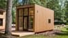 A wooden tiny house under construction